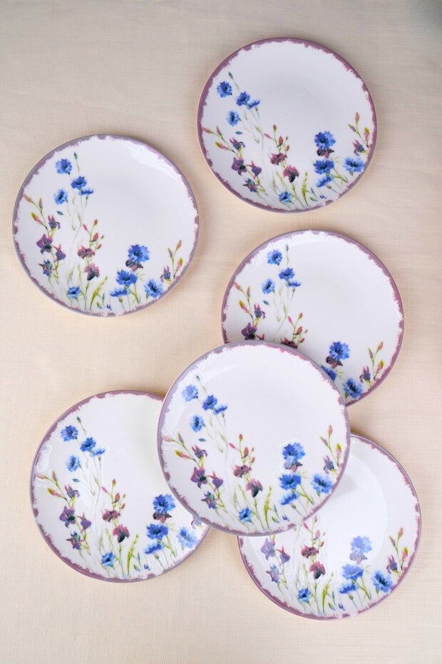 Tabak Evi Porcelain Morden Cake Plate Set 19,50cm 6 Pieces for 6 People