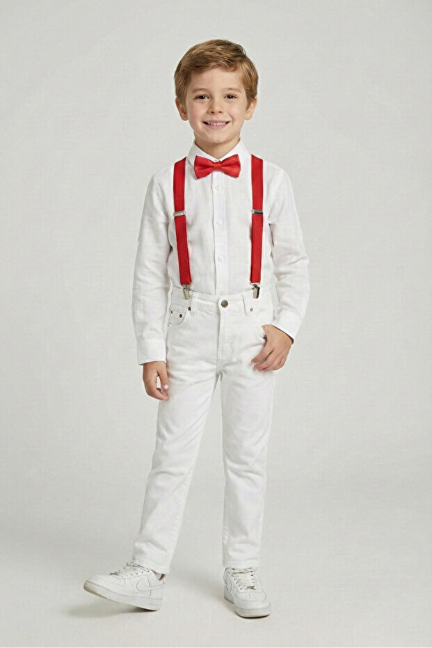 Boy's 23 April 29 October Colorful Suspender Bow Tie Combination Bottom-Top Set Noble
