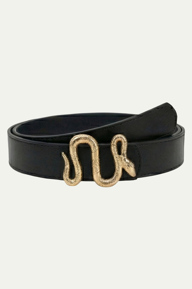Vintage Belt with Snake Buckle - Gold/Silver Snake Figure Embroidered Buckle Women's Waist Belt Mfr5012