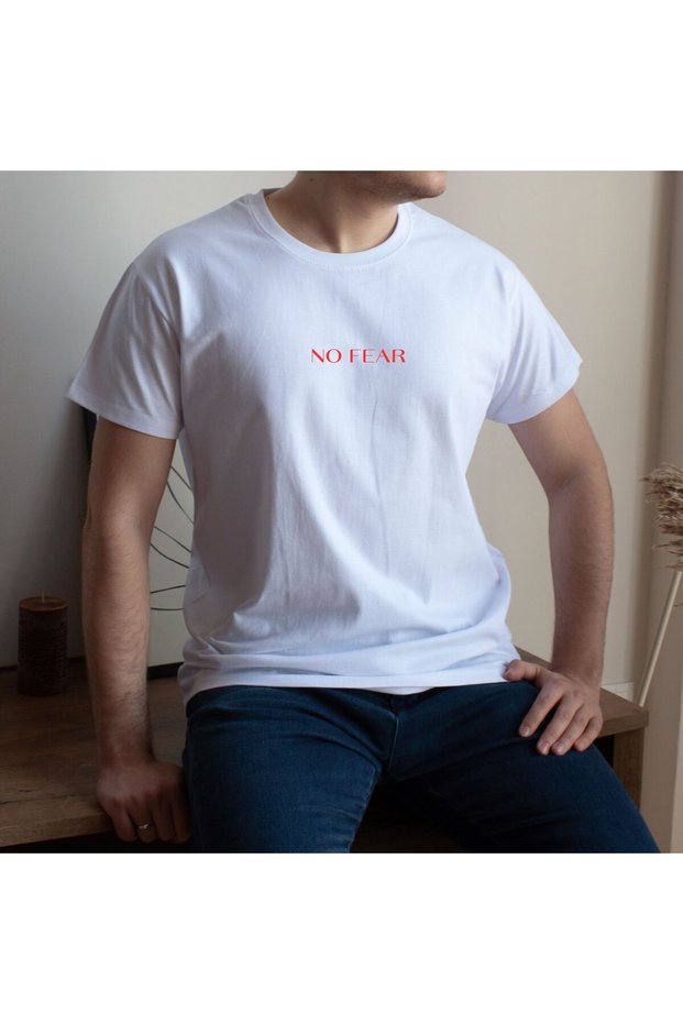 Unisex No Fear-Korku Yok Yazili Collection-Baggy Cut Oversized Style T-Shirt