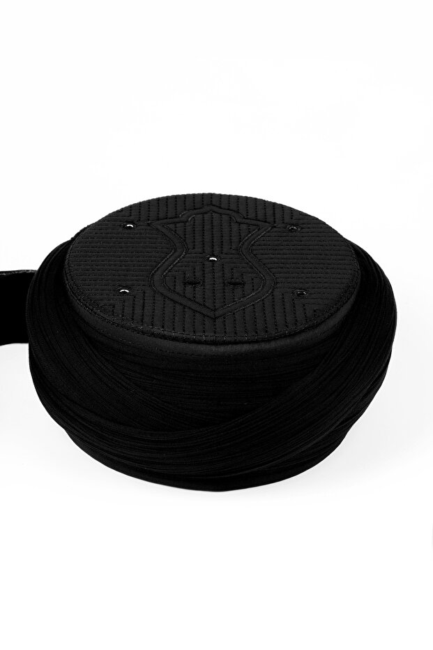 Namaz Sarigi - Black Fabric - Black Skullcap - Crossed Wrap - Nâli Şerif - 7 Meters (Züabeli)