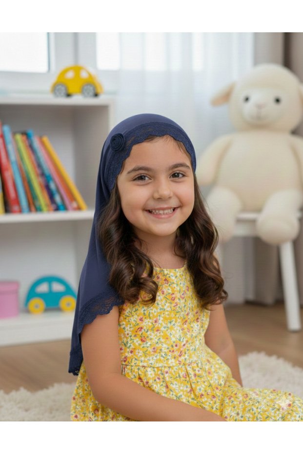 Lace Girls' Bonnet - Rose Decorated Flexible Viscose Children's Bonnet - Special Design