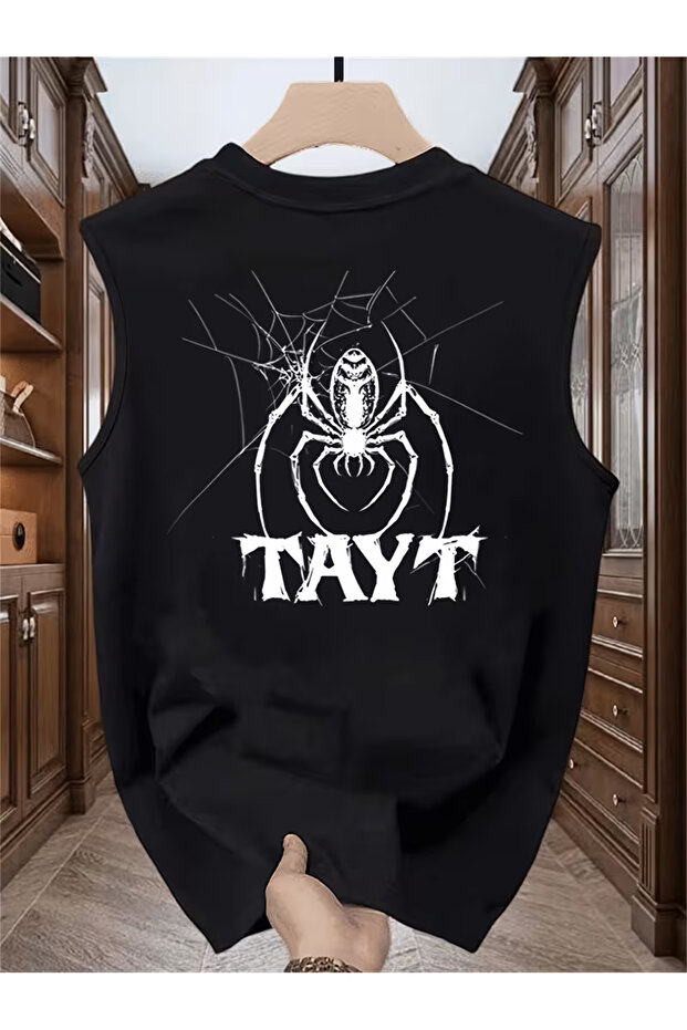 Silatrend Men's Black Original Printed Oversize Cut Cotton Crew Neck Undershirt