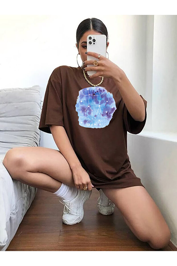 Zodiac Signs Mix Printed Crew Neck Cotton Short Sleeve Tshirt