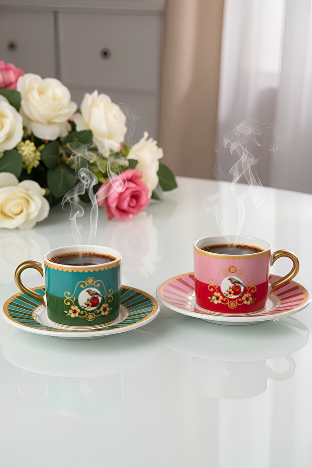 Bird Colorful 2-Person Double Pomegranate Coffee Cup Set with Special Box 120 ml