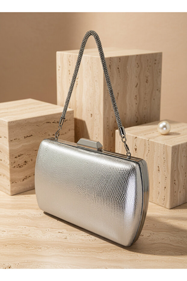 Silver Color Snake Shell Pattern Chain Strap Women's Evening Dress Bag