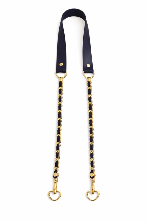 Navy Blue Faux Leather Bag Strap with Gold Color Chain 115 cm Compatible with Knitted and Leather Bags.