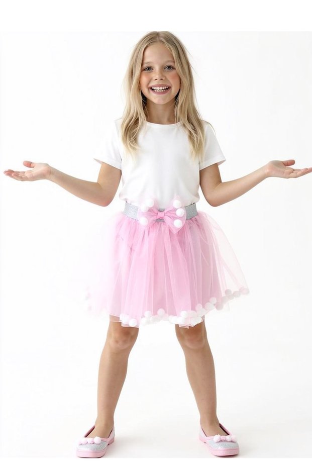 Girl's Skirt Stylish Skirt with Pompoms