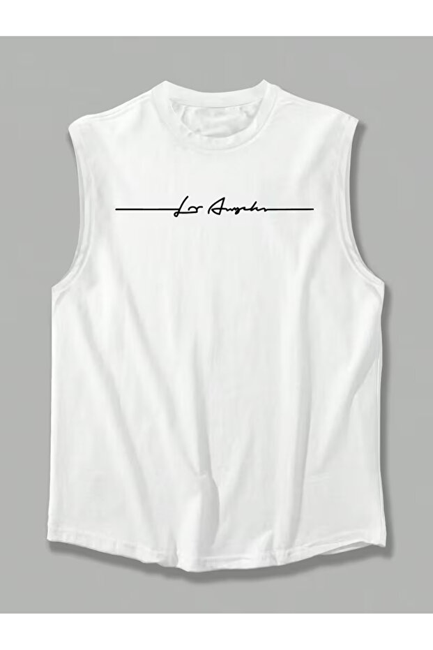 قميص رجالي أبيض أصلي مطبوع بقصة واسعة من القطن وياقة دائرية