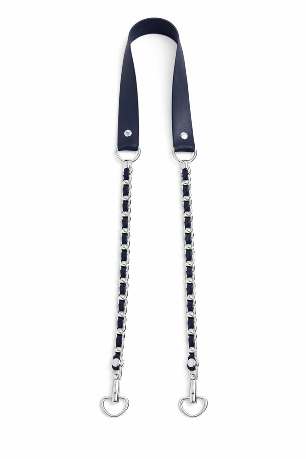Navy Blue Faux Leather Bag Strap with Silver Color Chain 115 cm Compatible with Knitted and Leather Bags.