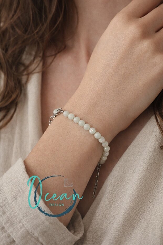 Natural White Stone Handmade Women's Bracelet Adjustable Stainless Steel Chain