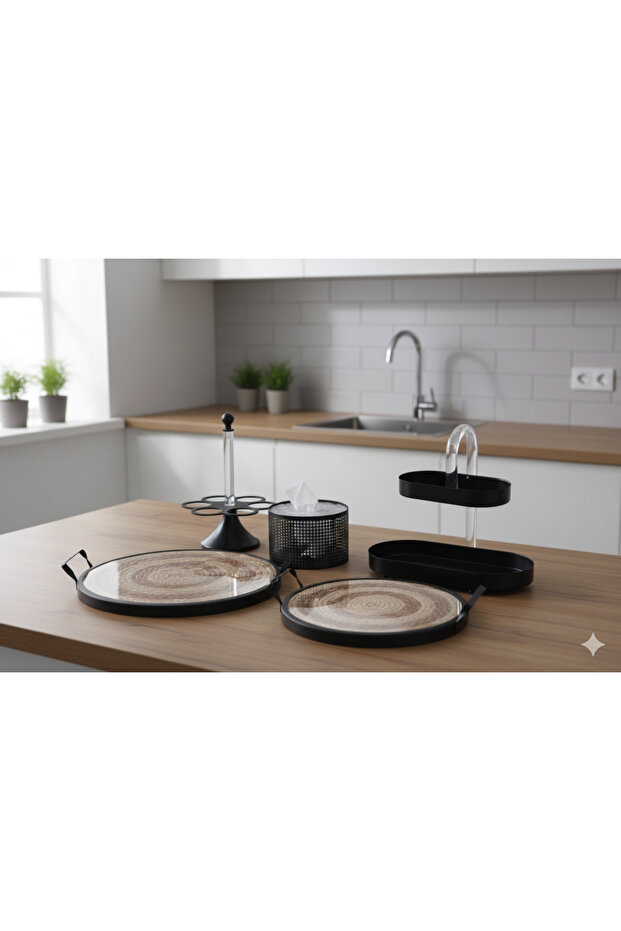 طقم صواني تقديم مع علبة مناديل - 3