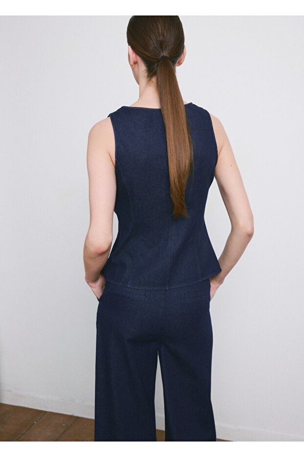 Düğmeli denim bluz - 4