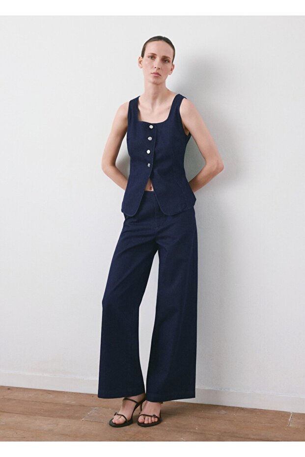 Düğmeli denim bluz - 2