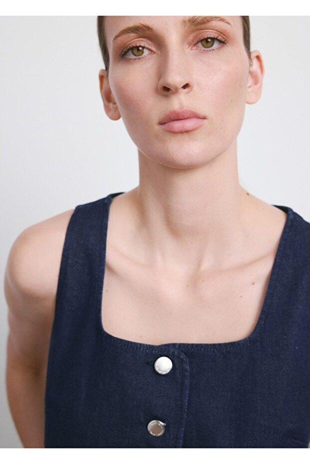 Düğmeli denim bluz - 6