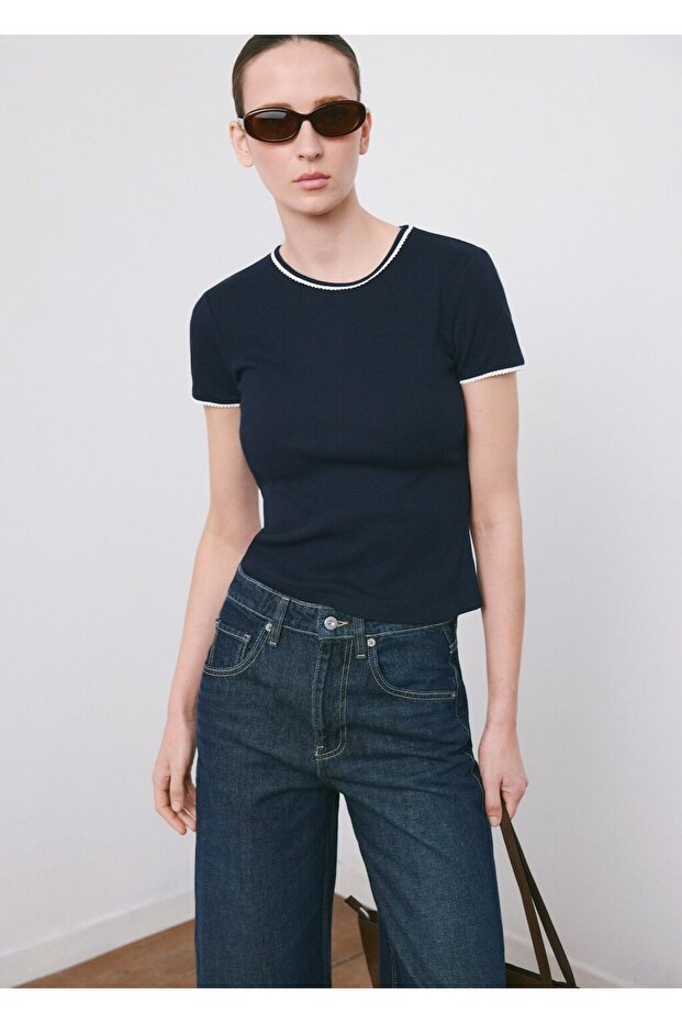 Kontrast biyeli tişört - 1