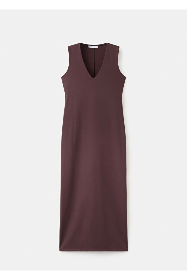 V yaka dar kesim elbise - 3