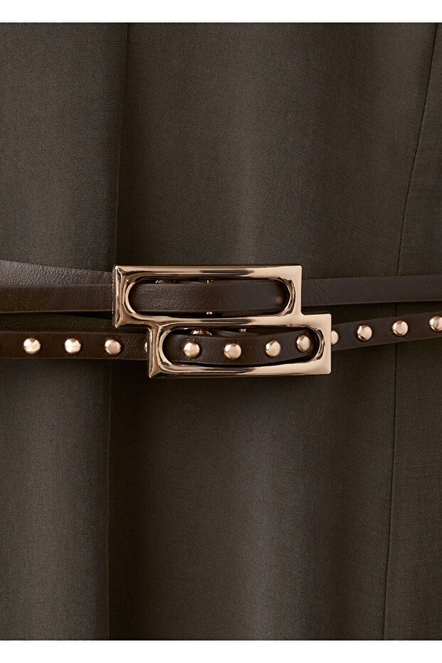 Çift kemerli evaze elbise - 5