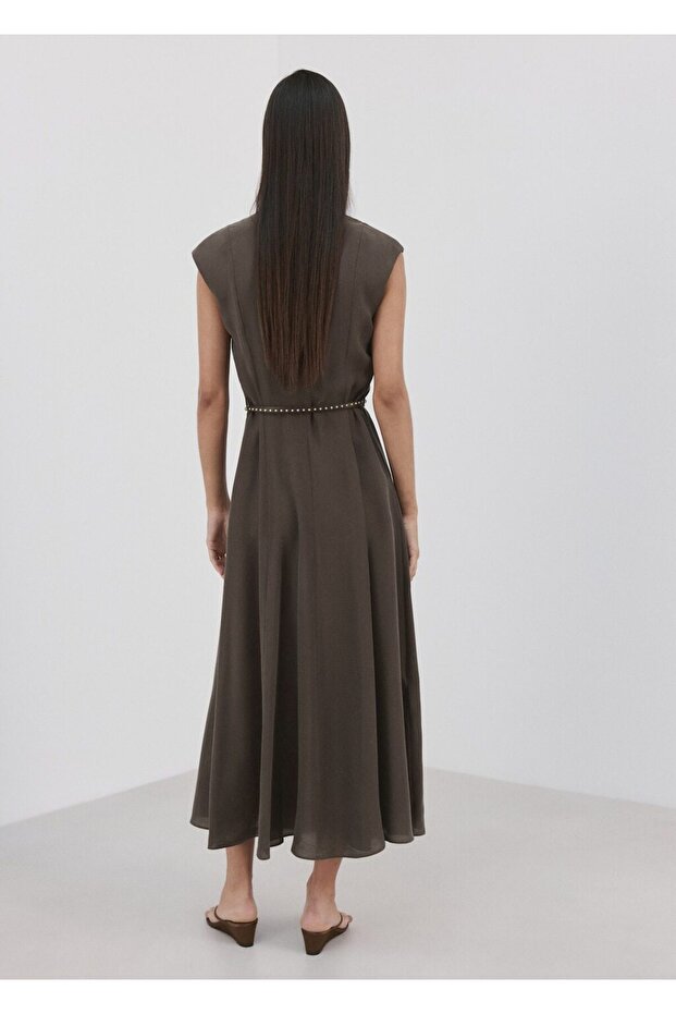 Çift kemerli evaze elbise - 4