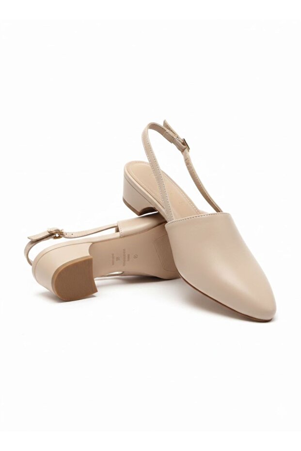 Closed Front Open Heel Low Heel Beige Women's Shoes