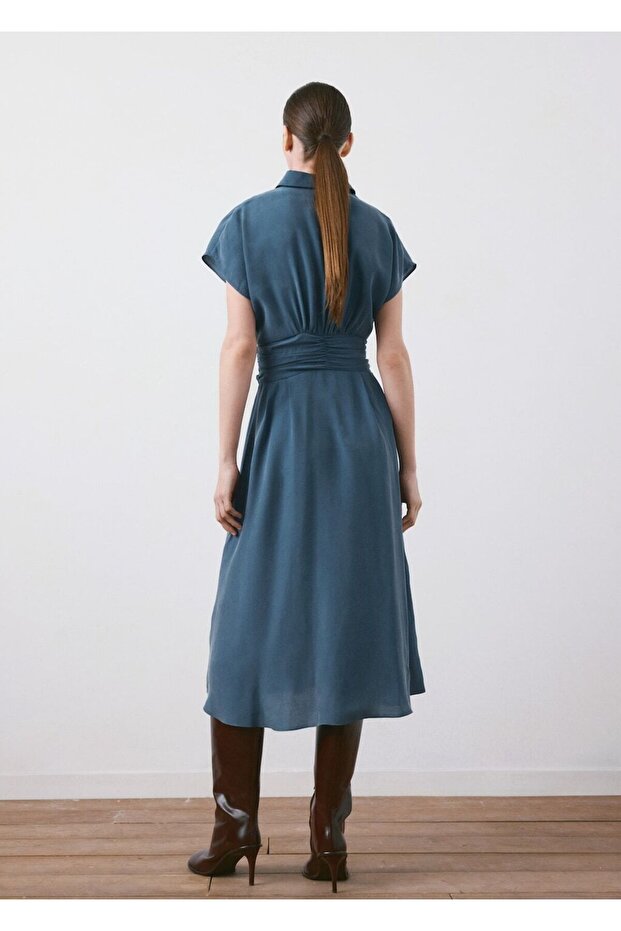 Kemerli gömlek elbise - 4