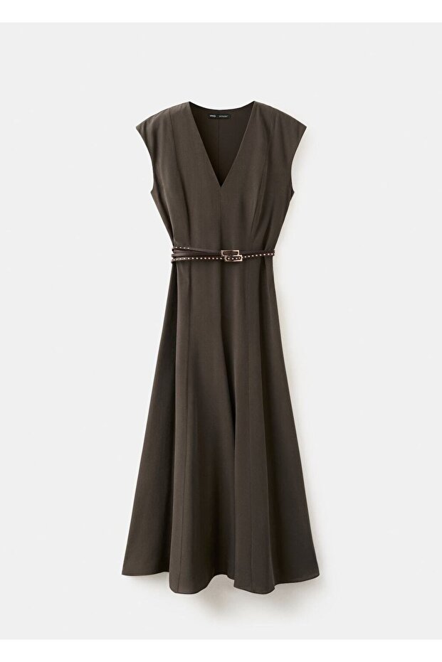 Çift kemerli evaze elbise - 3