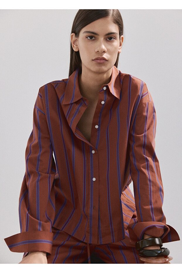 Çizgili pamuklu gömlek - 8