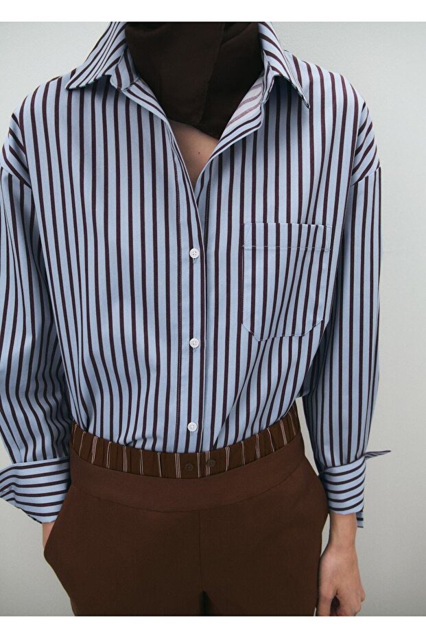 Çizgili pamuklu gömlek - 1