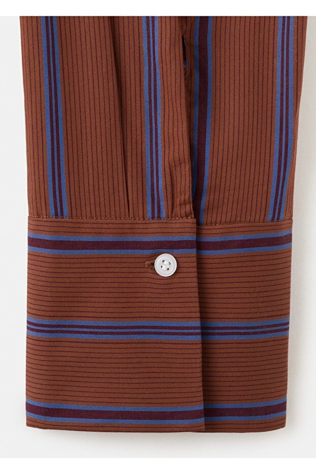 Çizgili pamuklu gömlek - 5