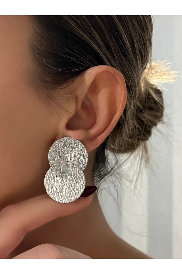 Textured Moon Duo Model Earrings