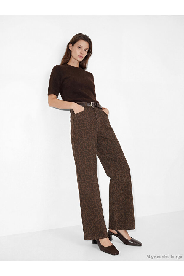 Lcw modest brown wide leg leopard print women's jeans