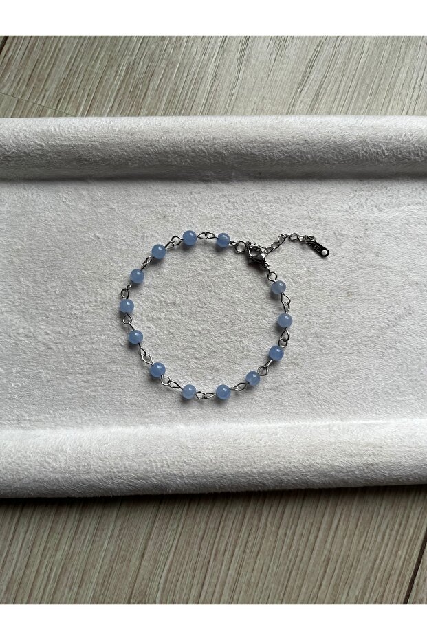 Minimal Aquamarine Stone Steel Handcrafted Bracelet