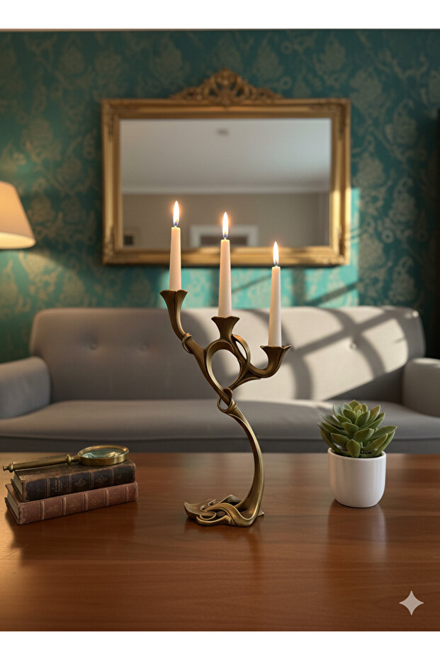 Yapraklı Zarif Şamdan Polyester Obje - 5