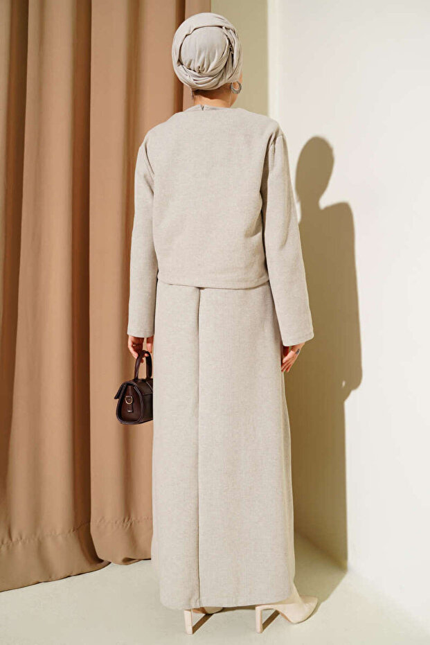 طقم فستان مكون من قطعتين بأزرار صغيرة في الأمام - 3