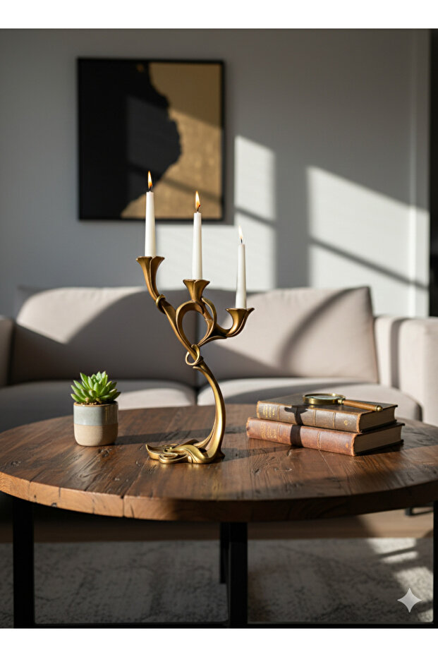 Yapraklı Zarif Şamdan Polyester Obje - 7