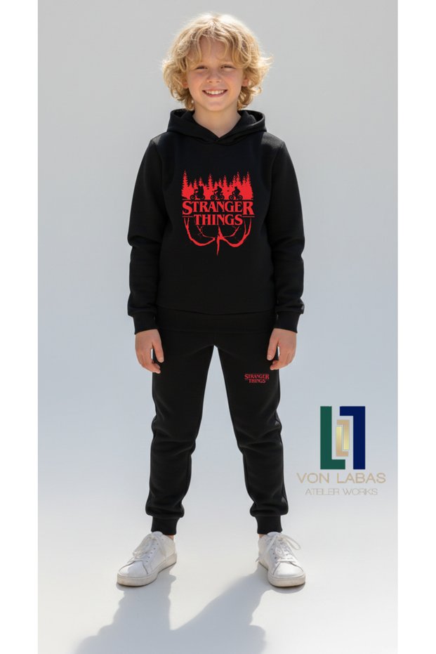 Stranger Things Design Unisex Kids Hoodie and Sweatpants Set - Relaxed Fit Cotton Two-Piece Set