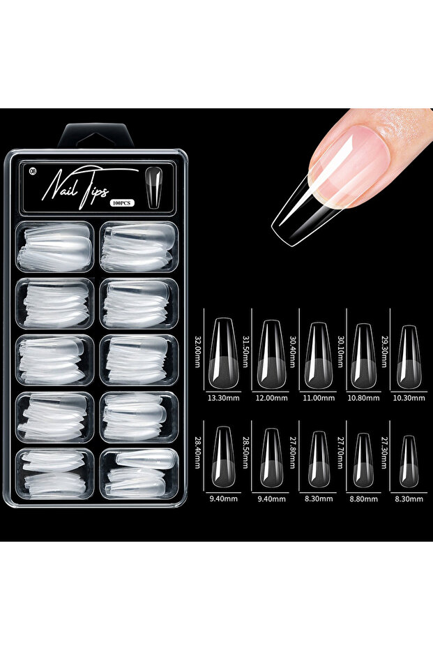 08-100pcs-box 100pcs/box Fake Nail Tips Coffin Press on Nail Clear Full Cover Nail Artificial Press