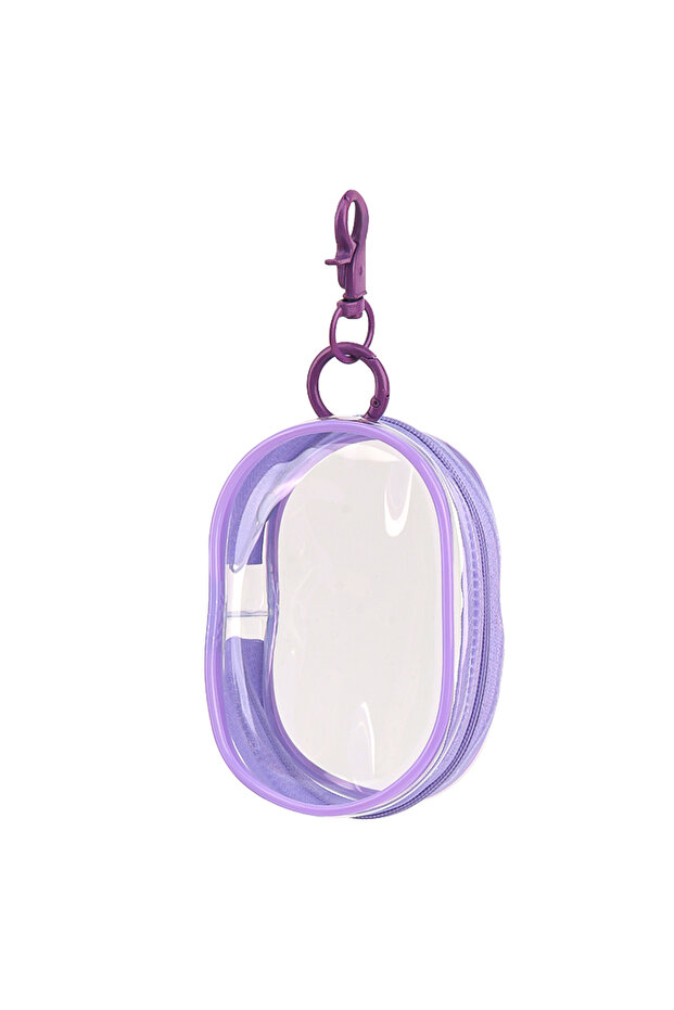 Purple Portable Mini Clear Zipper Storage Bag With Keychain Makeup Brush Travel Cosmetics Organizer
