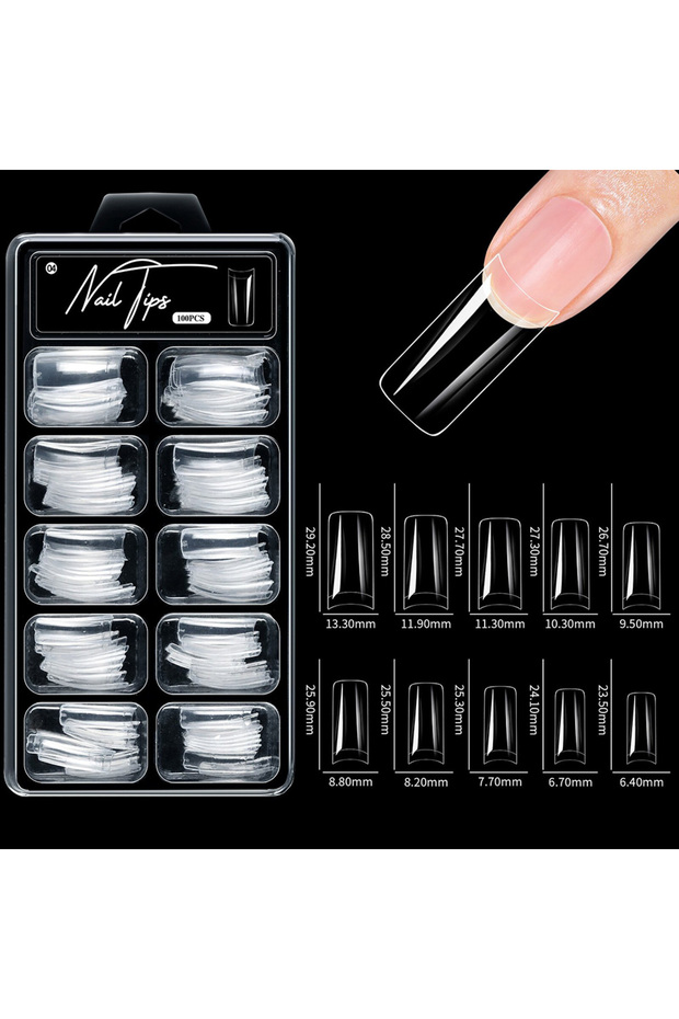 04-100pcs-box 100pcs/box Fake Nail Tips Coffin Press on Nail Clear Full Cover Nail Artificial Press