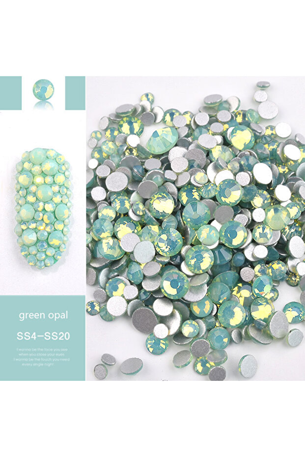 green opal 1Bag 350pcs Mixed Size ss6-ss20 Blue/Green/Pink/White Opal 3D Crystal Nails Art Rhineston