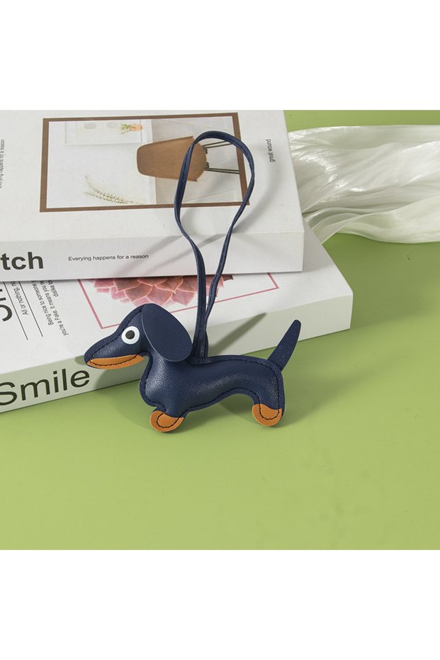 Blue Cute Dachshund Keychain Leather Design Dog Charm for Bag Car Ornament Perfect Gift for Women Co