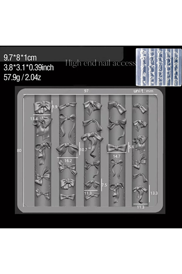 1 1Pcs 3D Ribbon Bowknot Carving Nail Mold Mixed-Shape Y2K Bow Charms Soft Silicone Nails Art Templ.