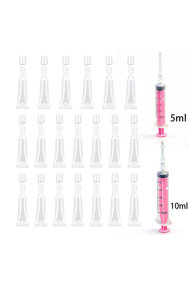 A20Pcs1Set 20-Piece Set of Empty Lip Gloss Tubes, Transparent Lip Balm Tubes with Syringe - Refillab