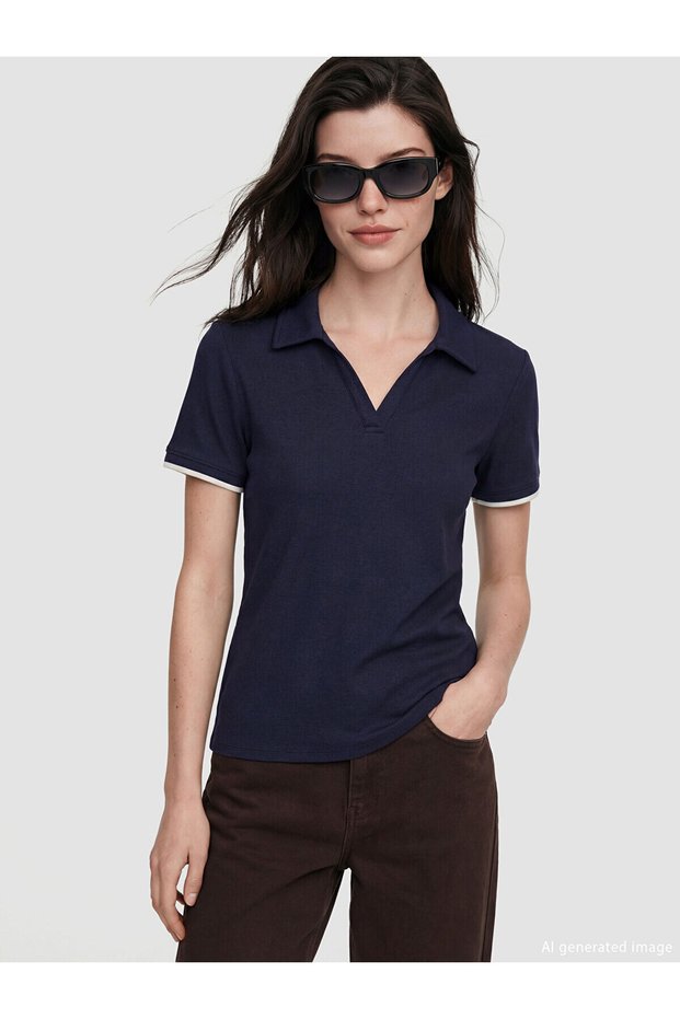 New Season Navy Blue Polo Collar Women's T-Shirt from Güli̇s Gi̇yi̇m