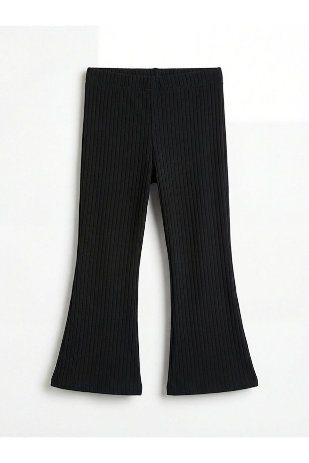 Black Elastic Waist Spanish Style Girls' Ribbed Leggings