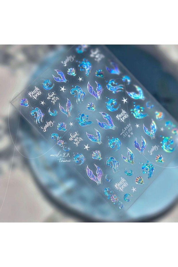 1pcs Summer Ocean 5D Nail Art Sticker Jelly Colored Shell Wave Starfish Manicure Sticker Self Adhesi