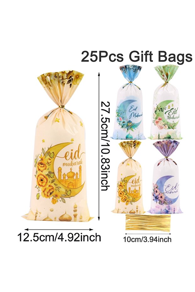 as shown 25pcs 25/50/100pcs Eid Mubarak Gift Bags Cookie Candy Bag Ramadan Kareem Decoration 2026 Is