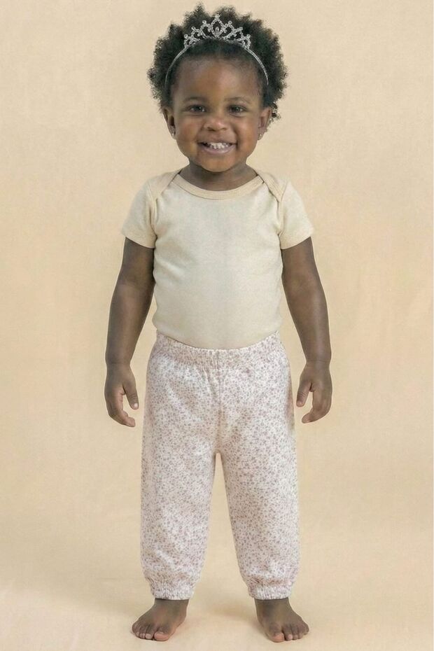 100% Cotton Elastic Cuffed Patterned Baby Girl Sweatpants - Comfortable Fit Seasonal Trousers