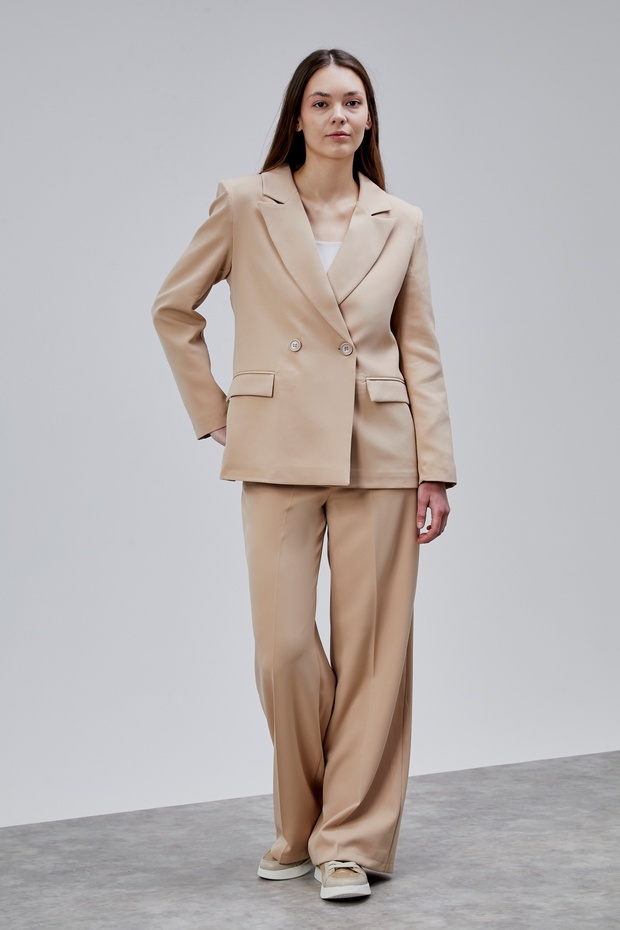 Stone Palazzo Trousers Blazer Jacket Suit