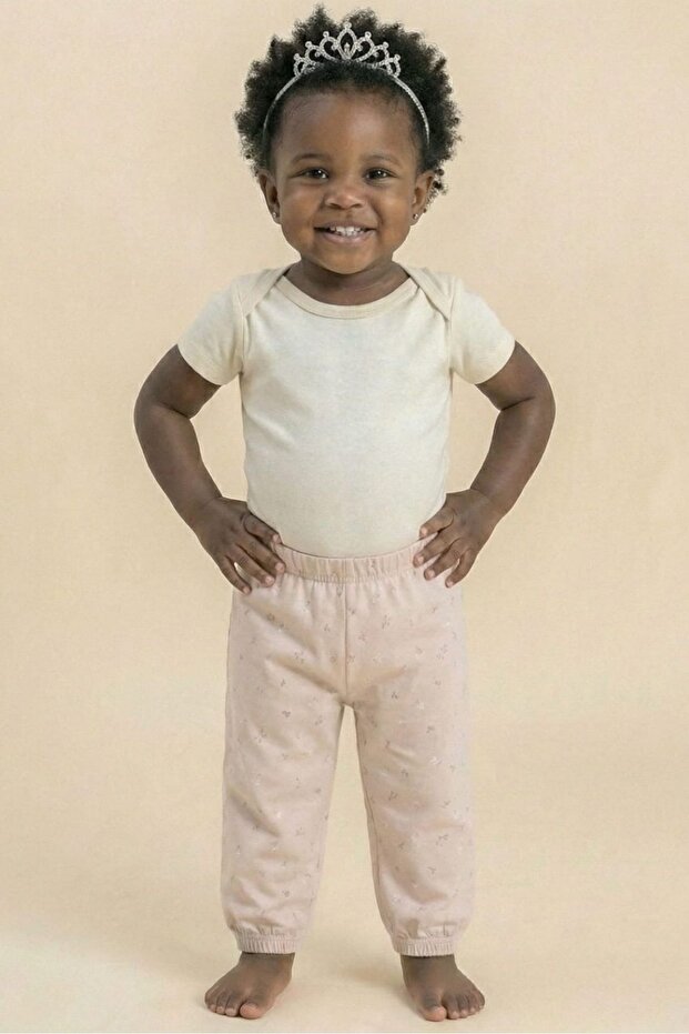 100% Cotton Elastic Cuffed Patterned Baby Girl Sweatpants - Comfortable Fit Seasonal Trousers